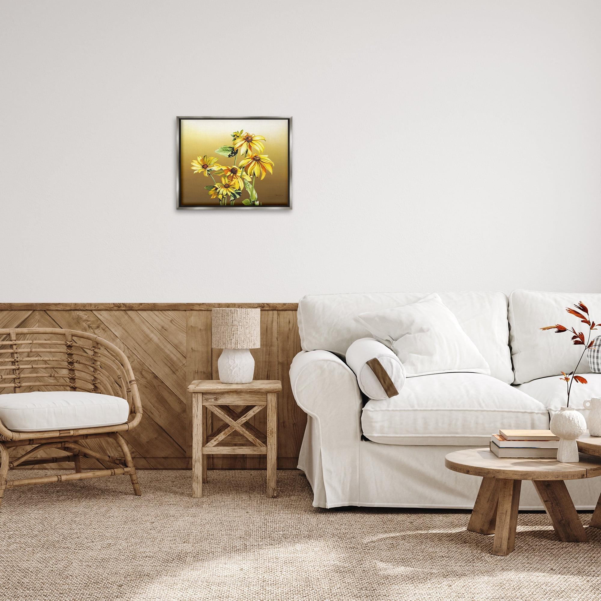 Stupell Industries Drooping Daisy Petals Botanical & Floral Painting Gray Floater Framed Canvas Art Print Wall Art, 21 x 17