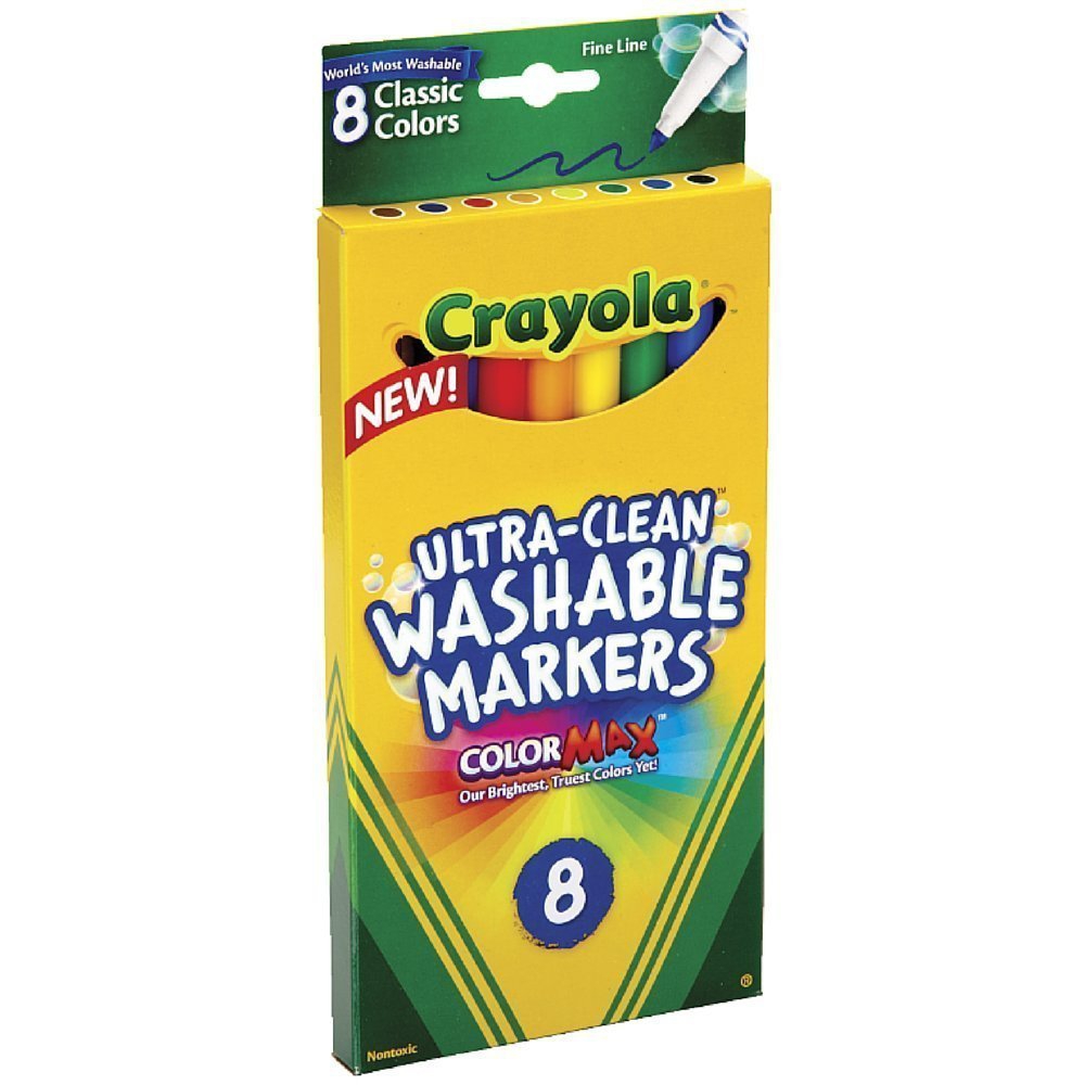 Crayola Ultra-Clean Washable Markers, Color Max, Fine Line Classic Colors 8 Ea (Pack of 6)