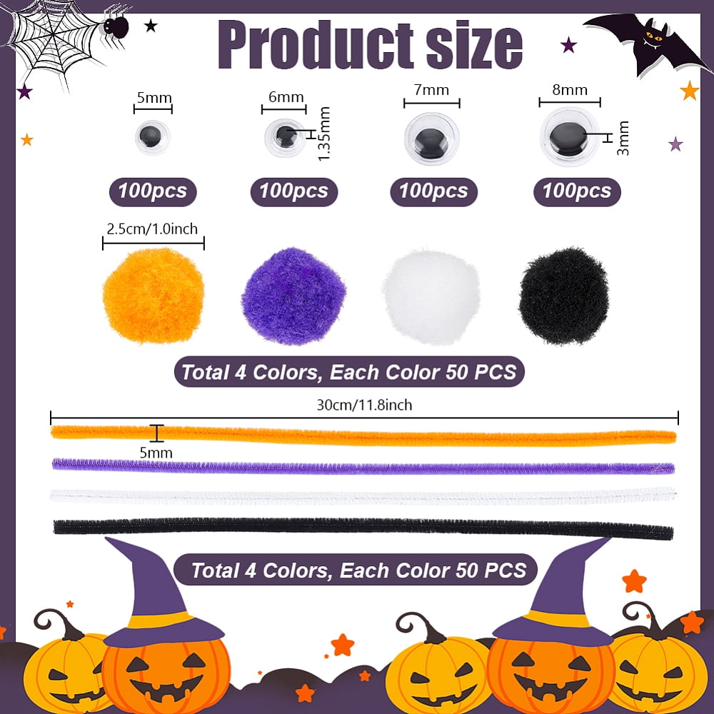 Holloween Theme DIY Making Kits including Craft Yarn Balls Pipe Cleaners Plastic Craft Eyes Cabochons Adhesive PVC Wiggle Eyes Cabochons