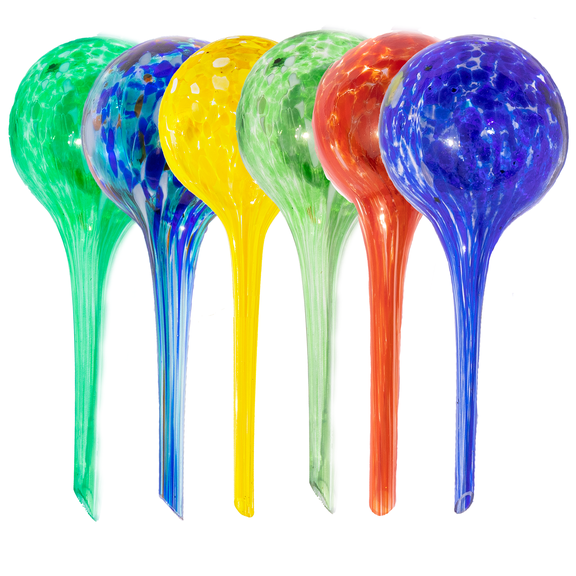 6-Pack  Handmade Plant Watering Globes - Self Watering Bulbs for Indoor & Outdoor Plants - Hand-Blown & Colorful Water Globes - Aqua Globes for Plants - Glass - Measures 6" L x 2.5" D - 3.5 oz