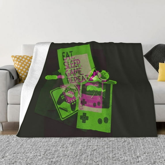 XMXT Throw Blanket, Game Slogan Sticker Handle Print Green Machine Washable Blankets for Sofa, 40 x 30 inches Black