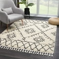 thumbnail image 4 of Hauteloom Berber Shag - Emlenton Farmhouse Hallway Entry Way Runner Rug Tassel - Fluffy Plush High Pile Long Carpet - Soft Shaggy Rug, Moroccan Trellis - White, Beige, Cream, Black - 2'7" x 7'3", 4 of 10
