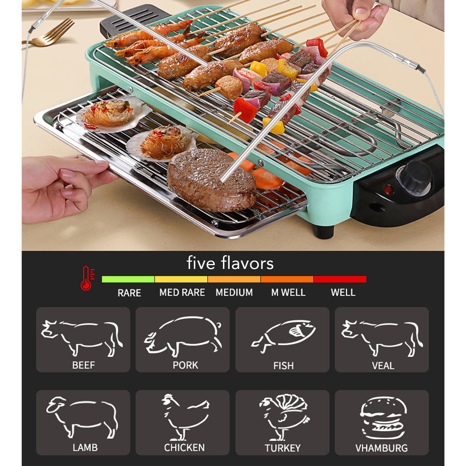 NFTIGB Meat Thermometer Touchscreen 2 Probes Digital Grill Thermometer with Timer for BBQ Beef Turkey Kitchen Cooking, 3.1 inches / 7.9 cm