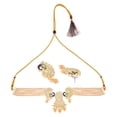 thumbnail image 5 of Efulgenz Faux Pearl Choker Crystal Kundan Peacock Stranded Peach Color Multi Layered Necklace Earrings Indian Traditional Jewelry Set for Women, 5 of 5