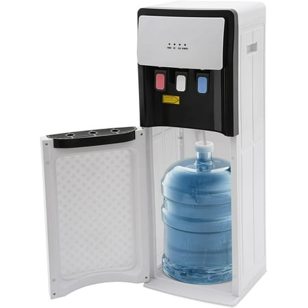 Bottom Loading Water Cooler Dispenser, Storage Cabinet Drinking Fountain Hot & Cold Standing Water Dispenser with Anti-Scalding Design Safety Lock for Home Office (White)