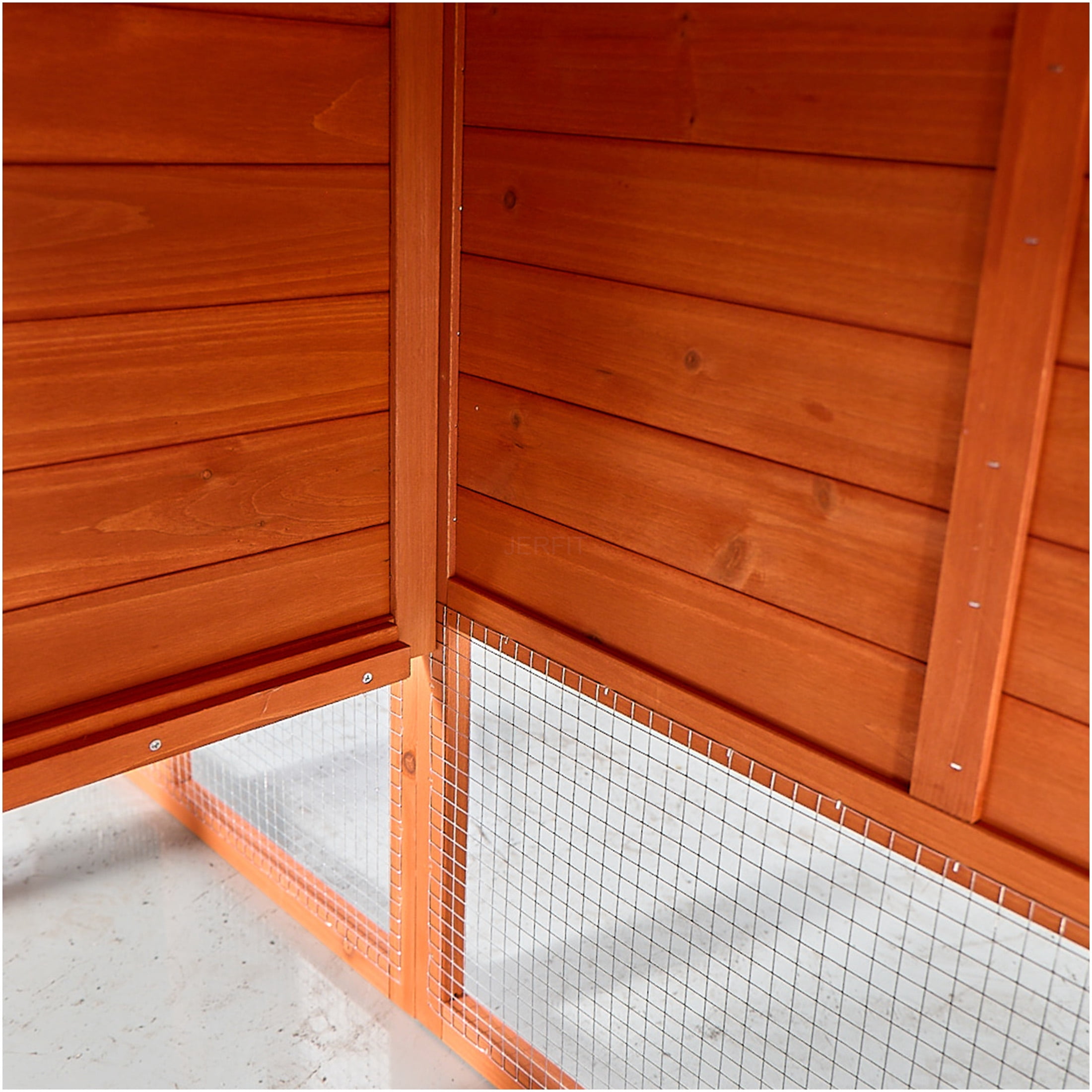 JERFIT Large Outdoor Rabbit Hutch with Run, Wooden Bunny Cage House, Waterproof Roof, Pull Out Tray, Ramp for Rabbits, Chickens, Guinea Pigs