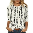 thumbnail image 2 of Womens Tops under $5 Plus Size Three-Quarter Sleeve Printed Round-Neck Blouses Beige L, 2 of 5
