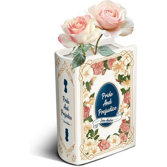 Book Vase for Flowers Large Ceramic Book Planter Pot Book-Shaped Decorative Vase Unique Vases Cute Bookshelf Decor Ceramic Vases for Home Decor Pride and Prejudice Gifts