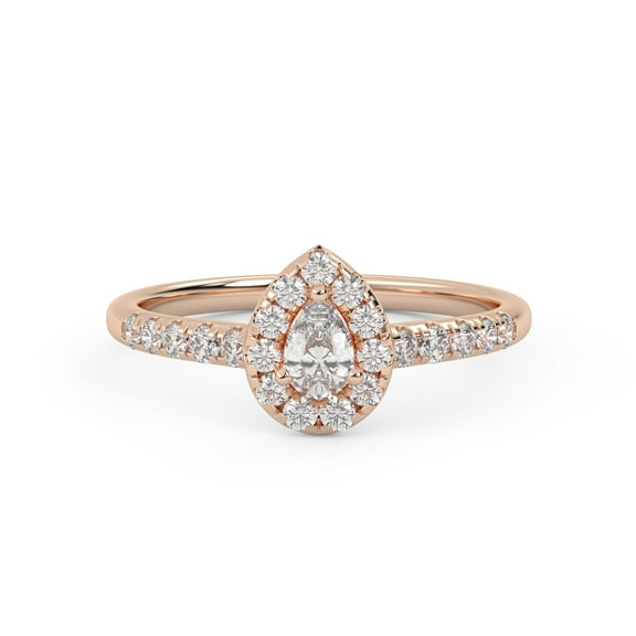 Teardrop Halo Solitaire Bridal Engagement Rings for Women, IGI Certified 0.55 Carat (ctw) Pear & Round Cut Lab Grown Diamond Ring In 18K Solid Rose Gold F-G, VS-SI Quality Ring Size-9.5