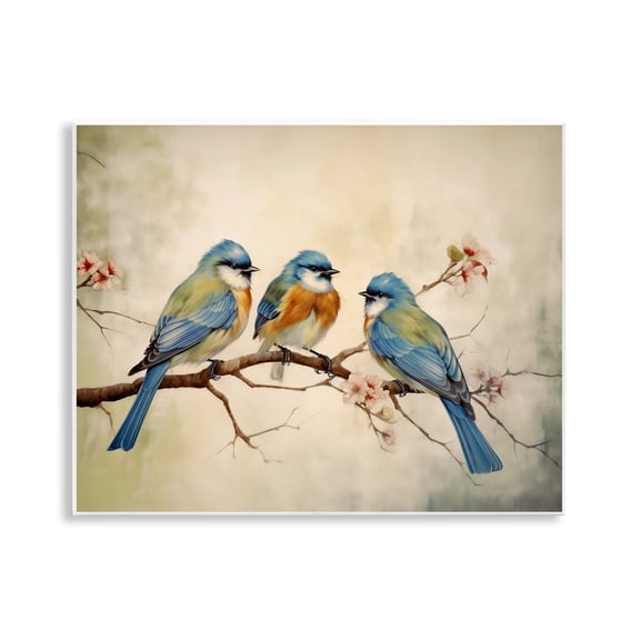 Stupell Industries Bird Trio on Branch Animals Painting Unframed Art Print Wall Art, 14 x 11