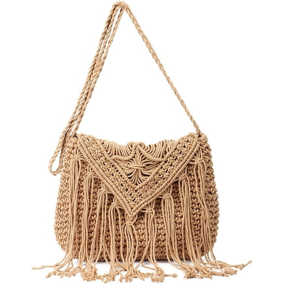 Retro Crochet Crossbody Shoulder Bag for Women Woven Fringe hobo bags Summer Beach Handmade Purse