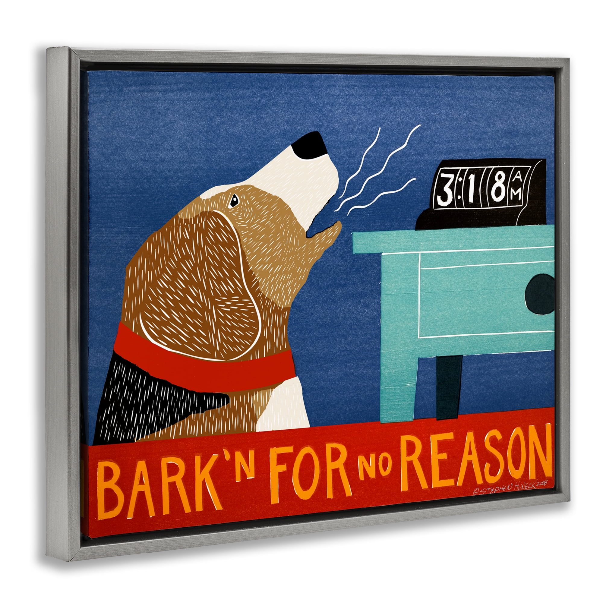 Bark'n For No Reason Gray Framed Floater Canvas Wall Art, design by Stephen Huneck