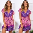 thumbnail image 3 of Douhoow Women Bohemia Dress Summer Beach Dress Short Sleeve Deep V-Neck Loose Floral Dress, 3 of 3