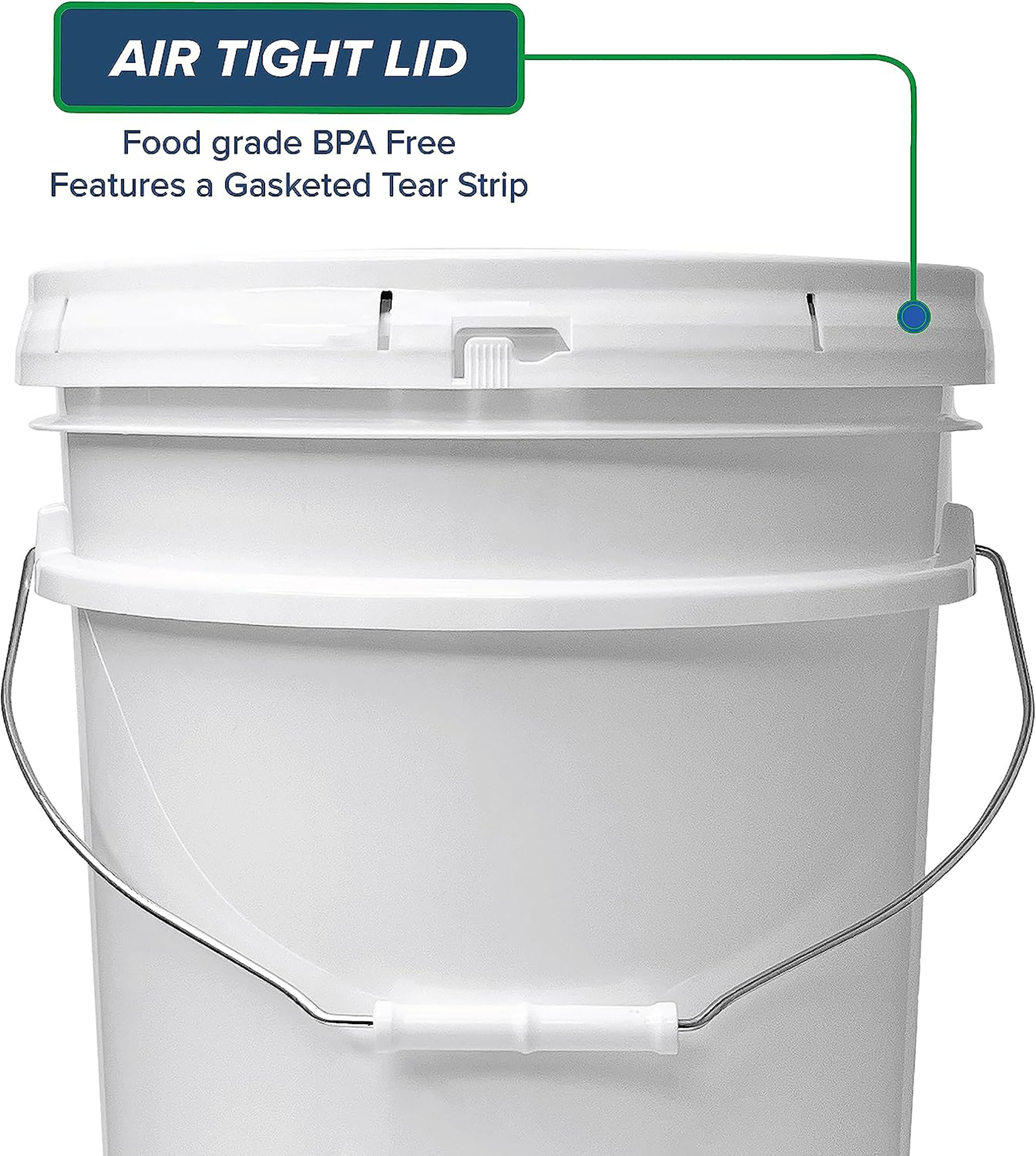 Ropak USA 3.5 gallon Food Grade White Plastic Bucket with Handle & Lid -  Set of 6