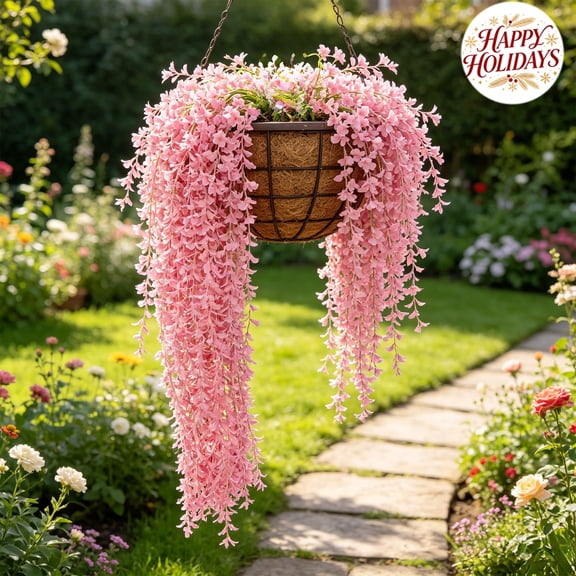 Artificial Hanging Flowers Pink, Cascading Bloom Decor, 5-Pack, 37.4 Inches, Indoor Outdoor Floral Decor