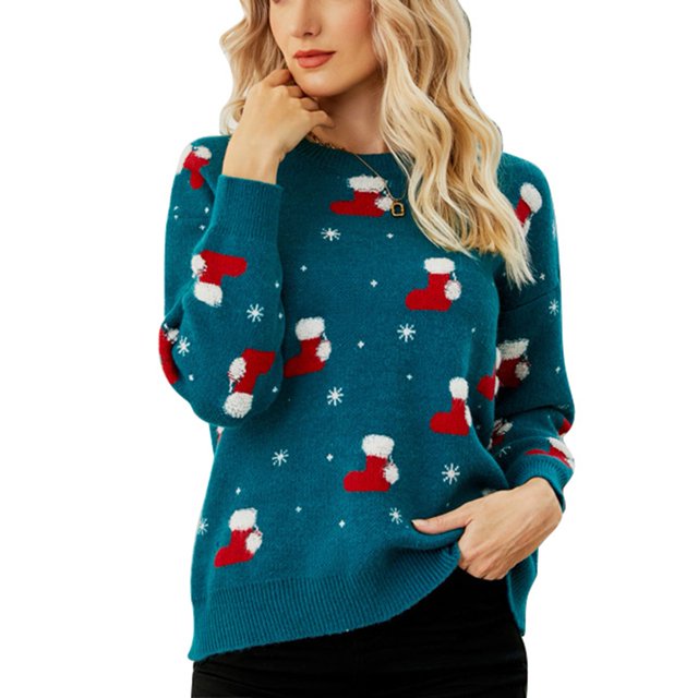 Suéter Navideño Para Mujer, Suéter Para Mujer, Cálido, Cuello Redondo, Hombros Caídos, Patrón De Dibujos Animados, Tejido Para Cita Para El Hogar ANGGREK BI1711