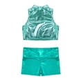 thumbnail image 4 of Jizyo Kids Girls 2Pcs Shiny Metallic Crop Tank Top with Booty Shorts Ballet Dance Jazz Hip Hop Blue Green 12, 4 of 5