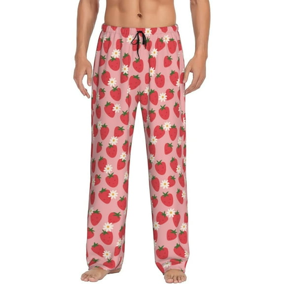 Daiia Strawberry And Flowers Men's Sleep Pant with Pockets and Drawstring,Pajama Pants-Large