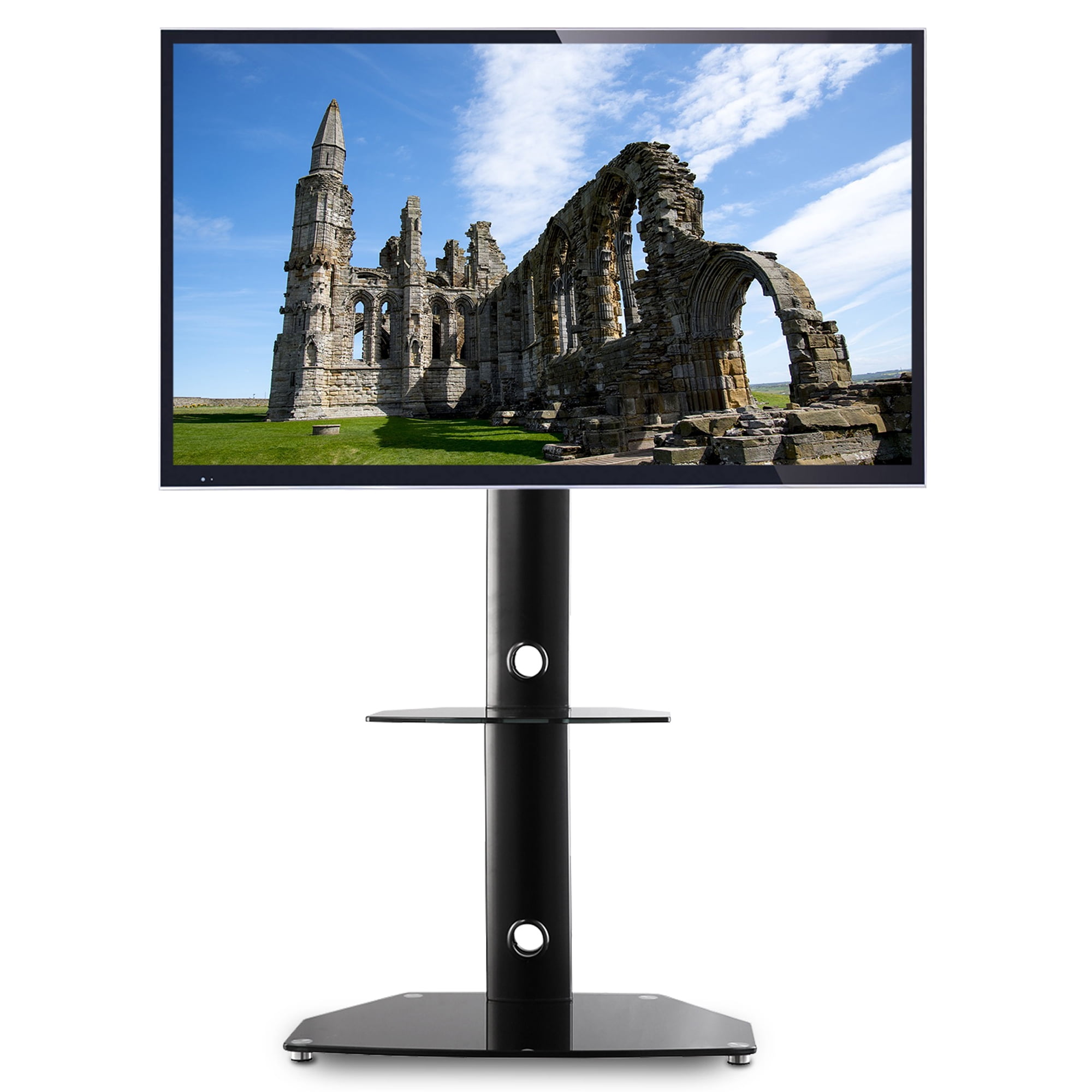 Rfiver Swivel Universal Floor Tv Stand With Mount And Audio Shelf For 27 32 37 42 47 50 55 Inch Lcd Led Oled Qled Flat Panel Curved Tvs Tf7001