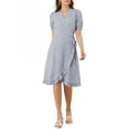 thumbnail image 1 of INSPIRE CHIC Women's V Neck Puff Sleeve Ruffle Hem Midi Floral Wrap Dress, 1 of 6