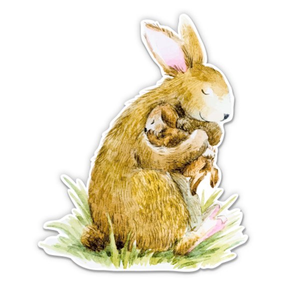 Bunny Mom and Baby - 12" Vinyl Sticker Waterproof Decal