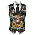 thumbnail image 5 of Yuyamidu Highland Cow Men's Classic Slim Fit Dress Vest Formal Wedding Prom Tuxedo Suit Vest with Pocket Aztec Tribal Lightweight Waistcoat Size 2XL, 5 of 7