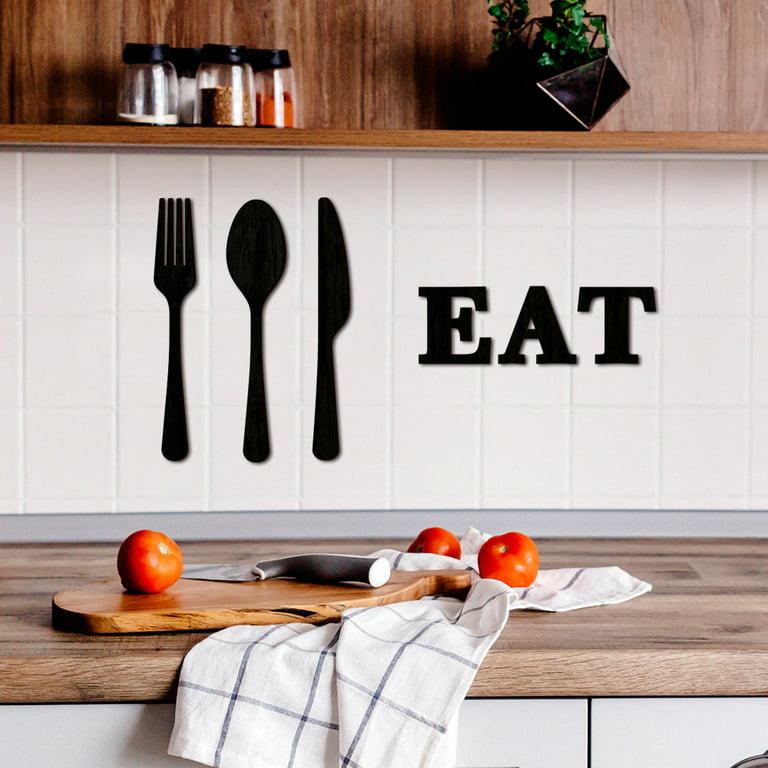 Knife, fork and spoon wood sign, utensils wooden sign, rustic kitchen -  Wahl to Wall Word Love