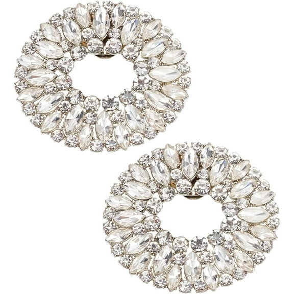 Alloy Rhinestone Shoe Decoration Detachable Shoe Buckle Clips with Iron Findings Oval 59x65x9mm 1 pair/box Alloy Rhinestone