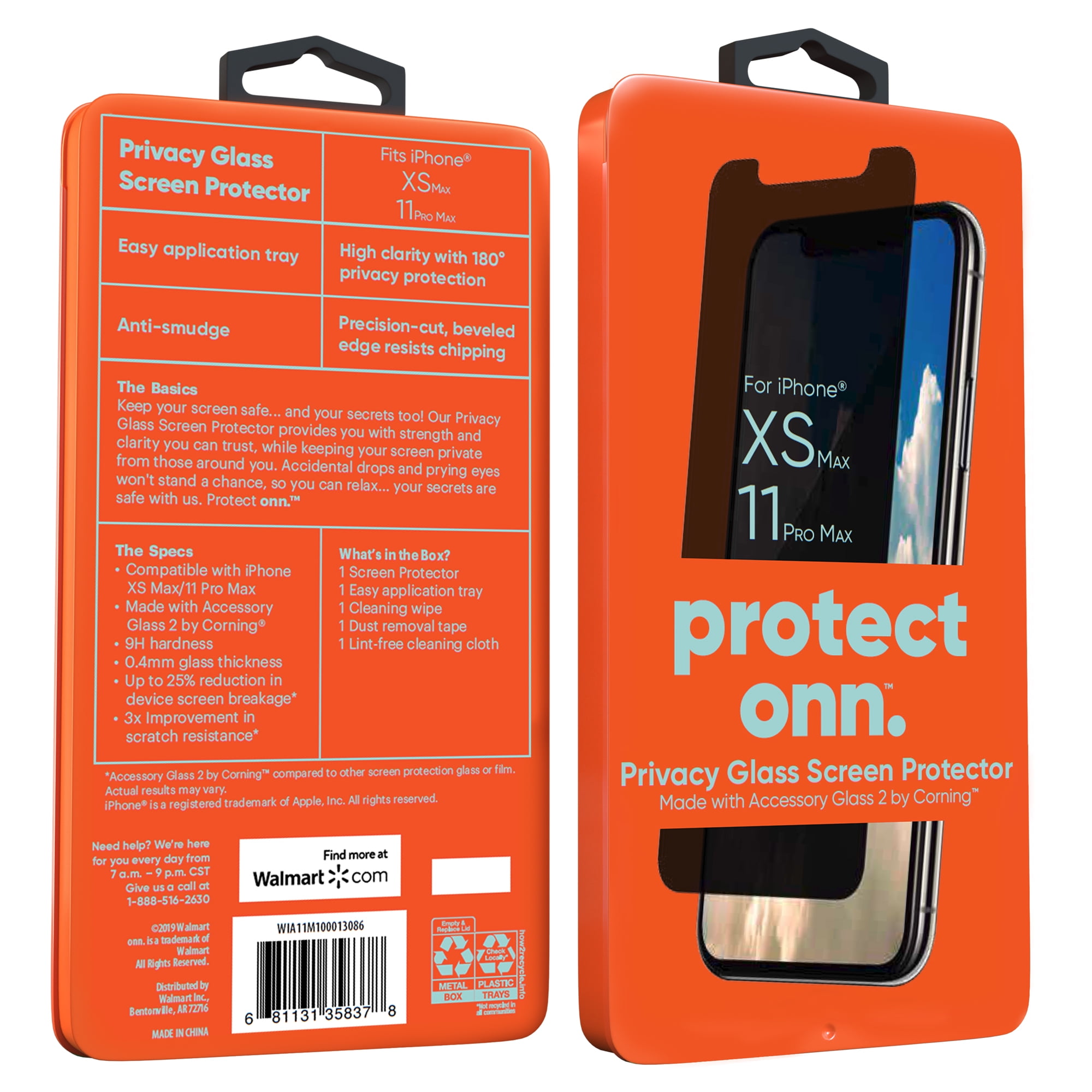 Onn Privacy Corning Glass Screen Protector For Iphone 11 Pro Max 11 Pro 11 Xs Max Xs Xr X 8 Plus 8 7 Plus 7 6 Plus 6 6s Walmart Com