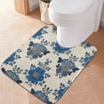 thumbnail image 3 of U-Shaped Toilet Mat Plush Bathroom Rug Mat Non Slip Bathroom Mats Elegant Blue Flowers Pattern, 3 of 5