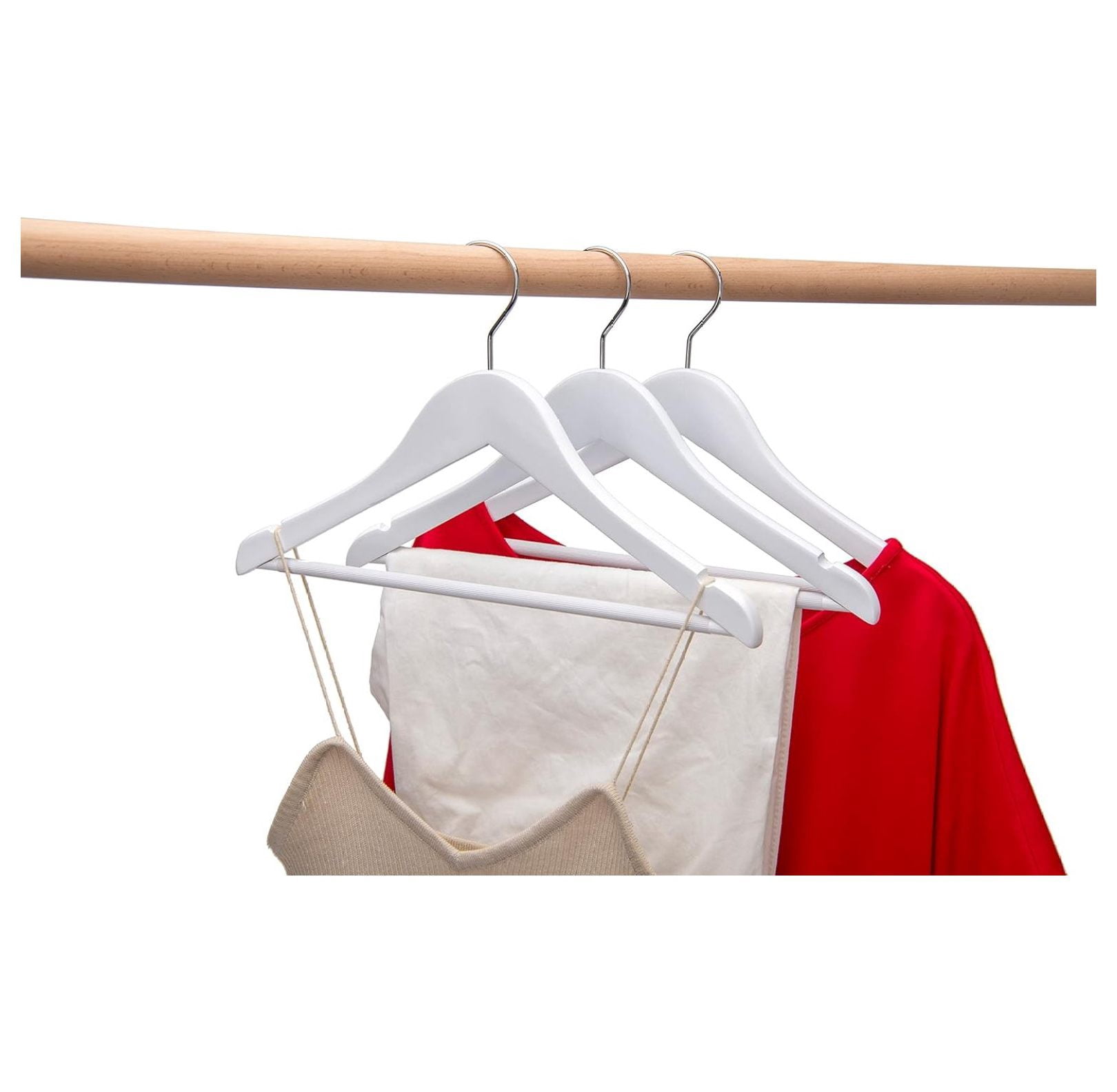Junior Wooden Hangers 14 Inch - 20 Pack Kids Clothes Hangers with Swivel Hook, Nonslip & Pant Bar - White Youth Hangers for Clothes