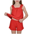 thumbnail image 6 of hengsof Girls Two Piece Summer Set for 5-16 Years Old Sleeveless Ruffle Hem Camisole Top Elastic Waist Shorts Casual Kids Outfit, 6 of 8