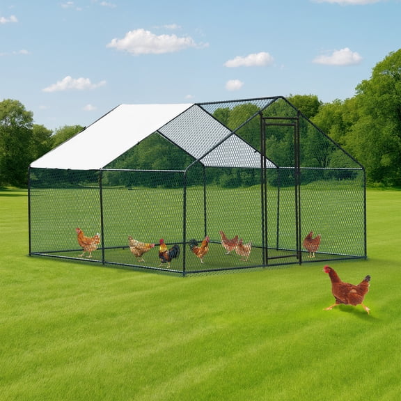 Zimtown 10x10ft Walk-in Chicken Coop, Metal Poultry Cage with Waterproof Cover for Hens & Rabbits