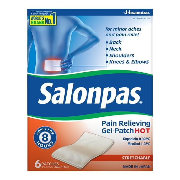 Parche en gel Salonpas Hot para aliviar el dolor 6 unidades