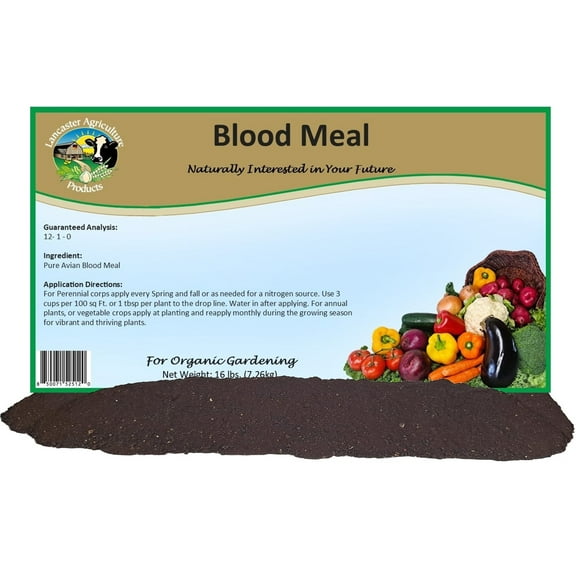Blood Meal Fertilizer 16 Pounds - Premium Nitrogen Source for Enhanced Plant Growth and Soil Enrichment - Suitable for Vegetables, Flowers, and Shrubs - Lancaster Agriculture Products