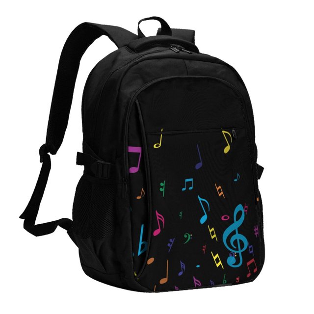 Balery Color Musical Notes Mochila con carga USB para hombre y mujer - Mochila impermeable y antirrobo para portátil con puerto USB para viajes, trabajo, estudios y universidad