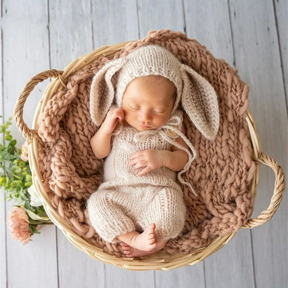 Newborn Baby Photography Prop Boy Girl Photo Shoot Outfits Crochet Knit Cute Christmas Bunny Hat Photo Props Easter Costum