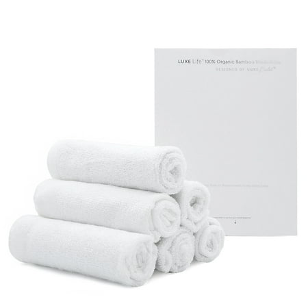 12 X 12 Natural - LUXE Life™ 100% Organic Bamboo Washcloths for Babies and Adults ‑ Hypoallergenic, Ultra Soft - 12 x 12 inches, Natural White (Pack of 6)