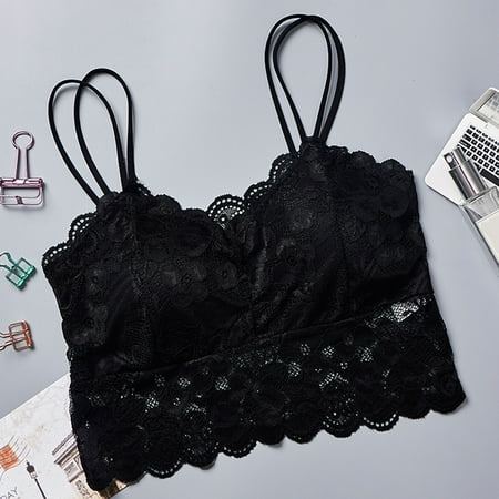 

SBYOJLPB Women Sexy Bra Lingerie Ribbon Chest Pad No Steel Rim Lace Bras Underwear (Black)