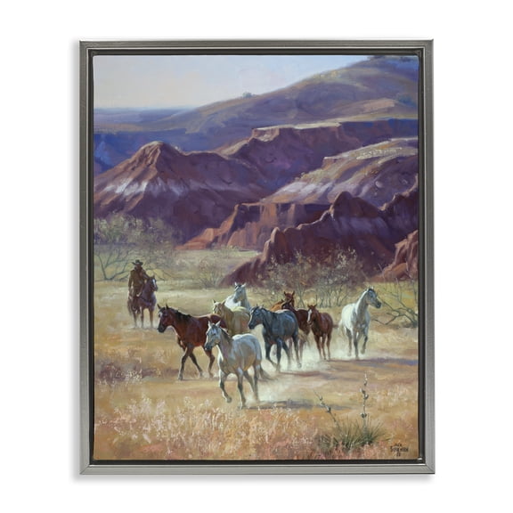 Stupell Industries Traditional Horses in Canyon Landscape Gray Floating Frame Canvas Art, 17 x 21, by Jack Sorenson