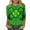 A04-Green, variant on Women's St. Patrick's Day 3/4 Sleeve Round Neck Top Celtic Knot & Clover Print Casual Polyester Spandex Shirt for Daily Home Festive Occasions
