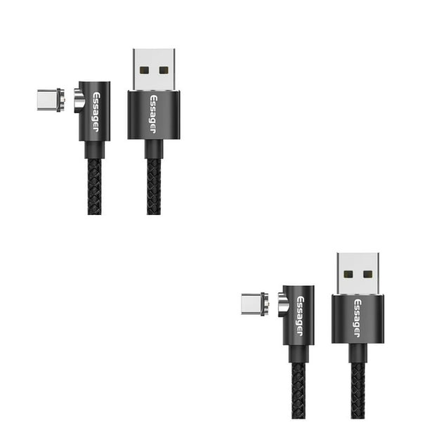 Sidaley Essager, Cable Micro USB para iPhone, Samsung, Android, teléfono móvil, Cable de carga rápida, Cable magnético, Cable USB negro 2m Tipo-C 2piezas
