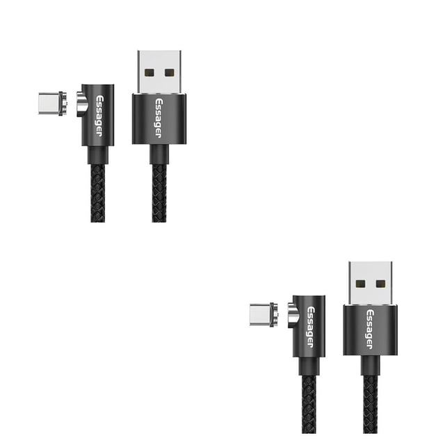 Sidaley Essager, Cable Micro USB para iPhone, Samsung, Android, teléfono móvil, Cable de carga rápida, Cable magnético, Cable USB negro 2m Tipo-C 2piezas