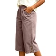 thumbnail image 5 of Karymi Jean Shorts Elastic Waist Capri Pants, Casual Cropped Wide Leg Pants with Pockets and Button Hem, Pull-On Calf Length Trousers Halara Pants Women, 5 of 6