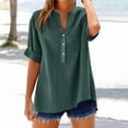 thumbnail image 5 of V-Neck T-Shirts for Women Plus Size Front Button-up 3/4 Sleeve Summer Tops Casual Loose 3 Quarter Length Sleeve Blouses Shirts with Chest Pockets New B-Blue XXL, 5 of 7