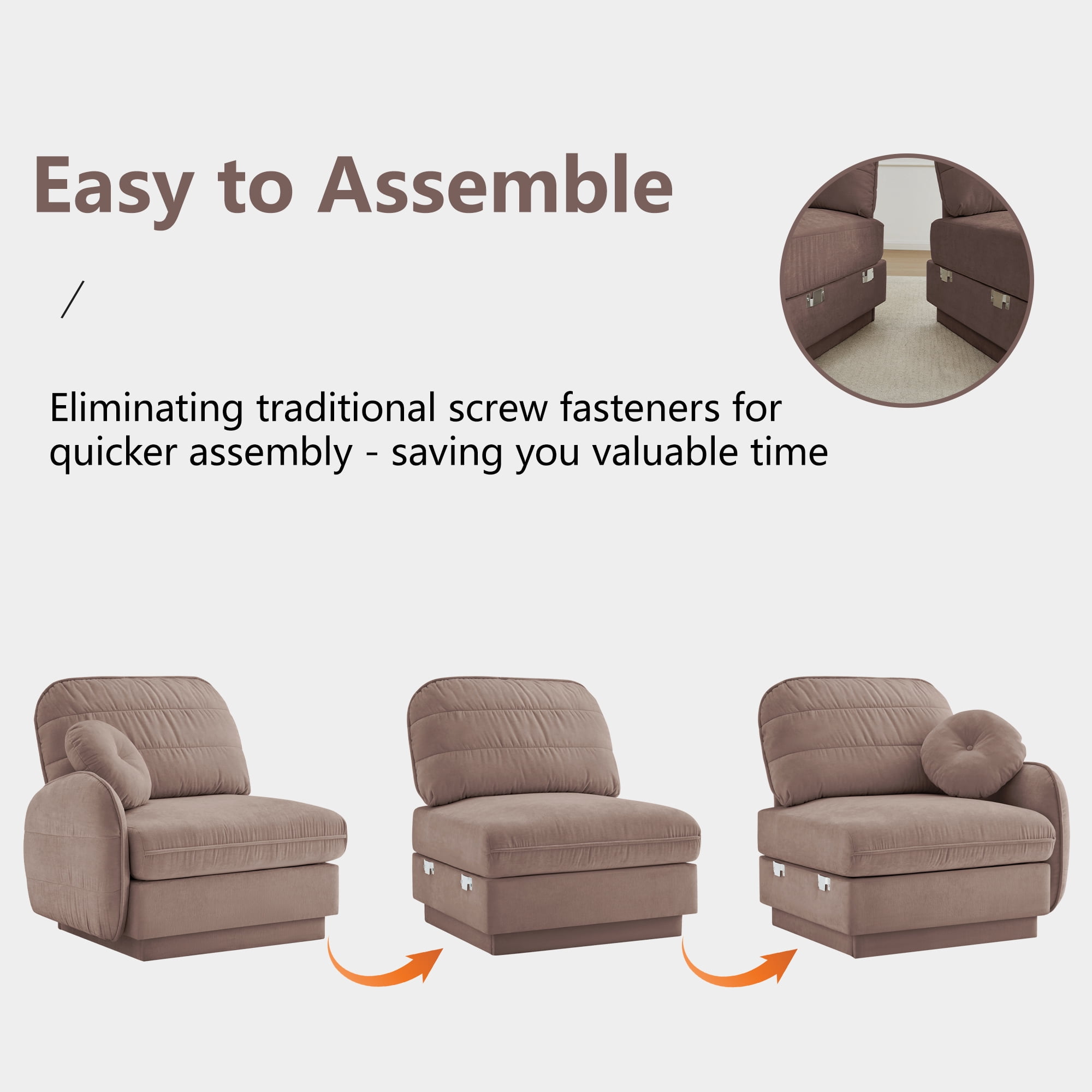 Mintazer 105" Chenille Cloud 3-Seater Modular Sectional Sofa with 2 Round Pillows, Easy Assembly Ergonomic Sofa Couch for Living Room, Apartment, Rose Dust