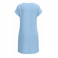 thumbnail image 4 of Vivianyo HD Women's Round Neck Mini Dress, Womens Casual Dress with Diagonal Side Button Short Sleeve Summer Dresses, Women's Sky Blue, Sizes S-2XL, 4 of 6