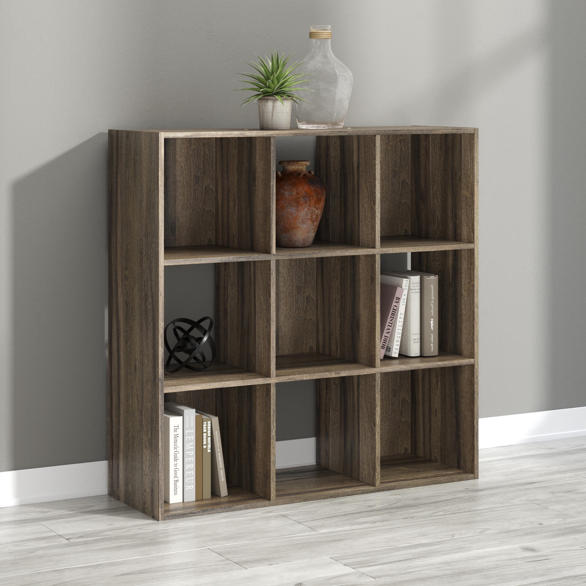 Signature Design by Ashley Shallifer 9 Cube Storage Organizer with Oak Finish