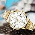thumbnail image 3 of Reloj de cuarzo con calendario para hombre, esfera redonda, correa de acero, reloj de pulsera dorado y blanco, 3 of 3