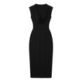 thumbnail image 5 of Women's Midi Pencil Dress Sleeveless Draped Cowl V Neck Elegant Sheath Dress formal office Cocktail Wedding Guest Dress Evening Gown Black, 5 of 5